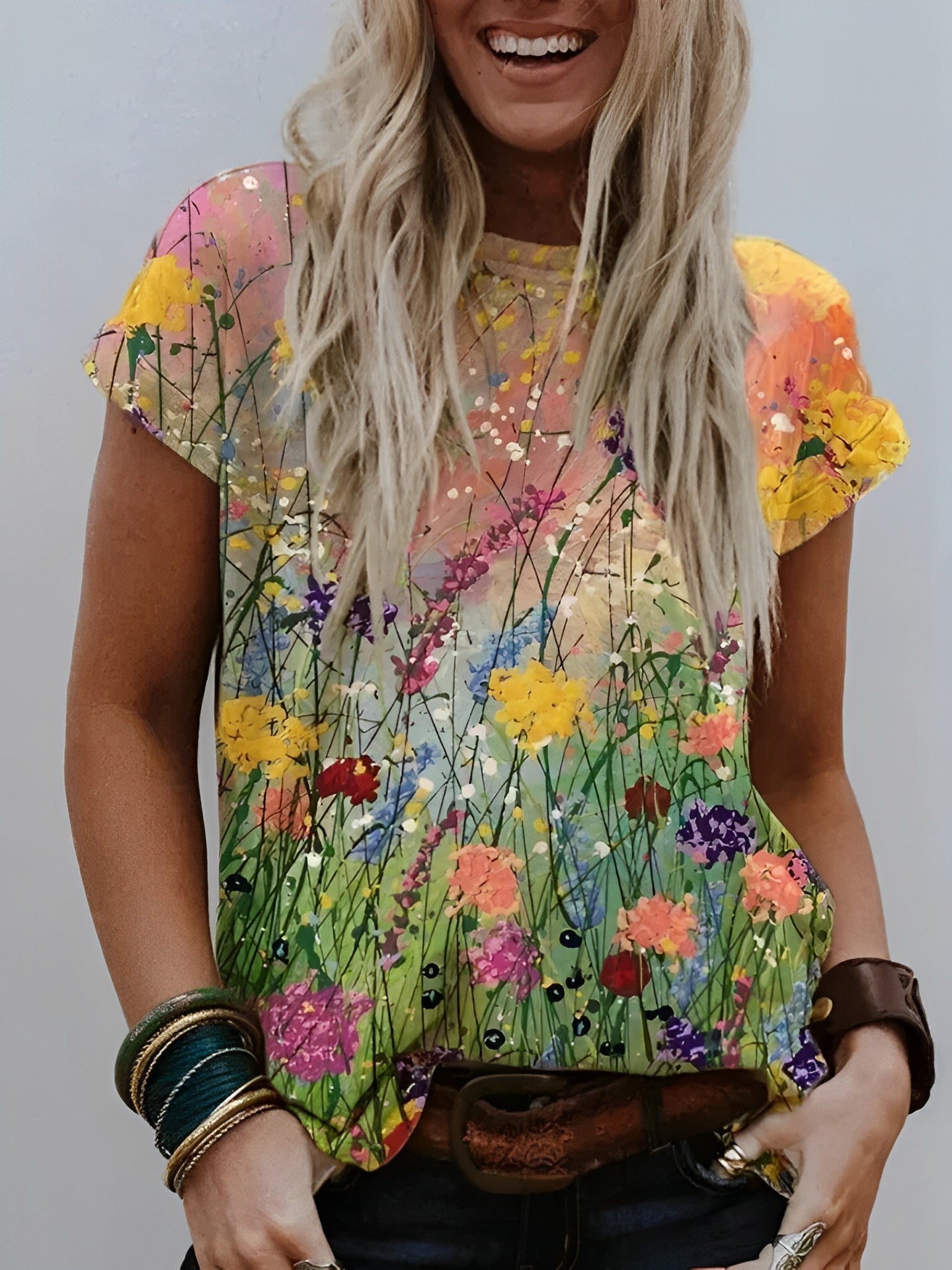 Floral Art Painting Bequemes T-Shirt