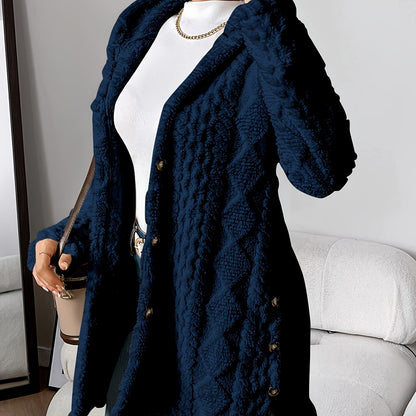 Paula™ - Flauschige Kapuzenstrickjacke mit Diamantmuster