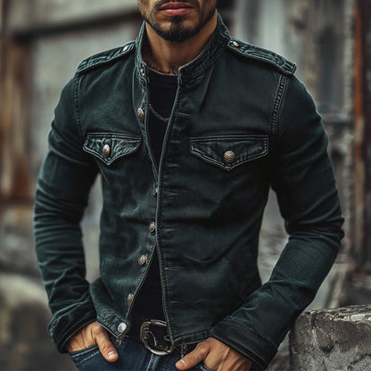 Herren Vintage Jeansjacke mit Stehkragen