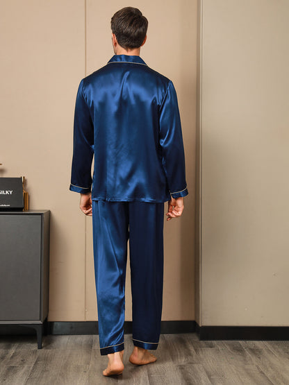 Luxe zijden pyjamaset voor heren met revers, 2-delig