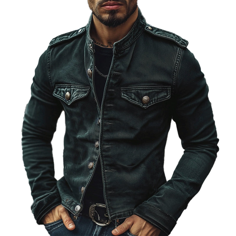 Herren Vintage Jeansjacke mit Stehkragen