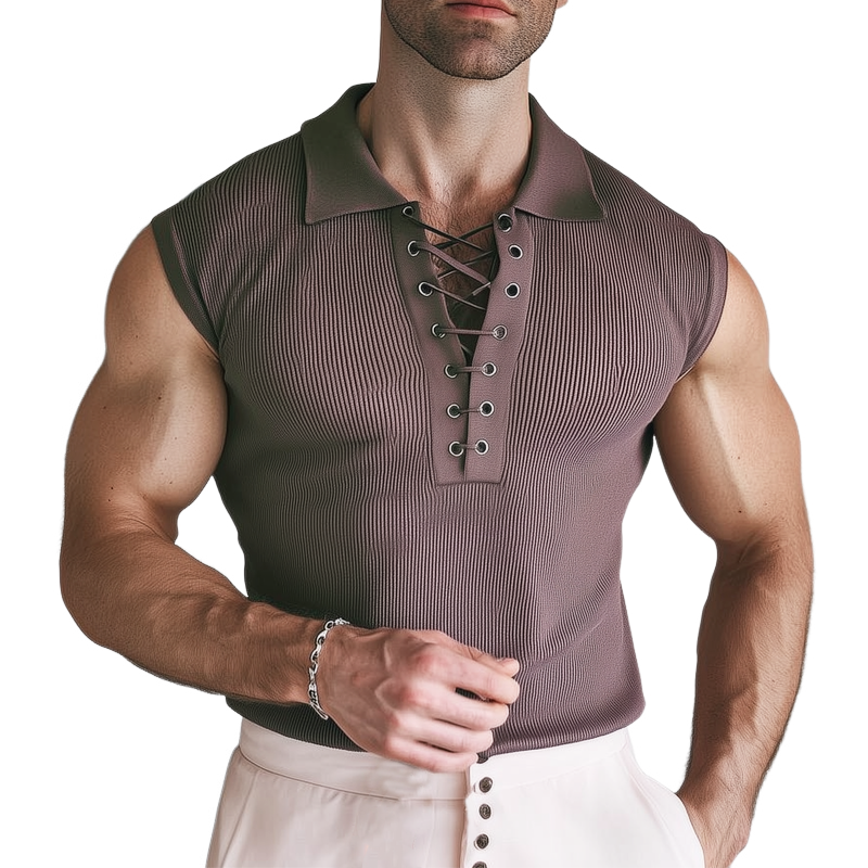 Men's Summer Classic Solid Color V-Neck Knitted Tank Top MTA0710G2U
