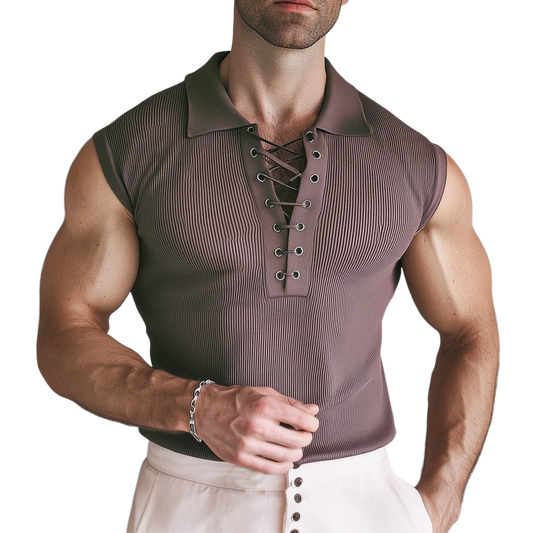 Men's Summer Classic Solid Color V-Neck Knitted Tank Top MTA0710G2U