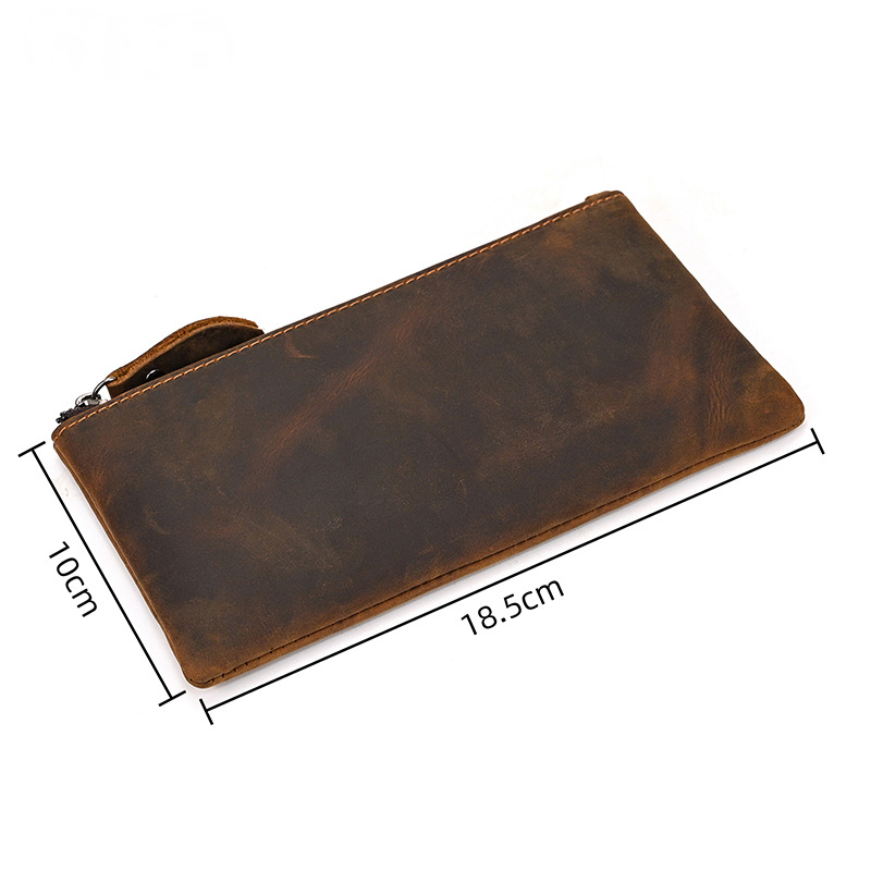 Herren Vintage Crazy Horse Leder Großraum Reißverschluss Lange Brieftasche 41489562X