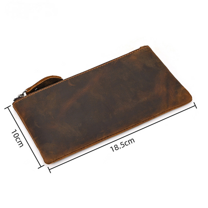 Herren Vintage Crazy Horse Leder Großraum Reißverschluss Lange Brieftasche 41489562X