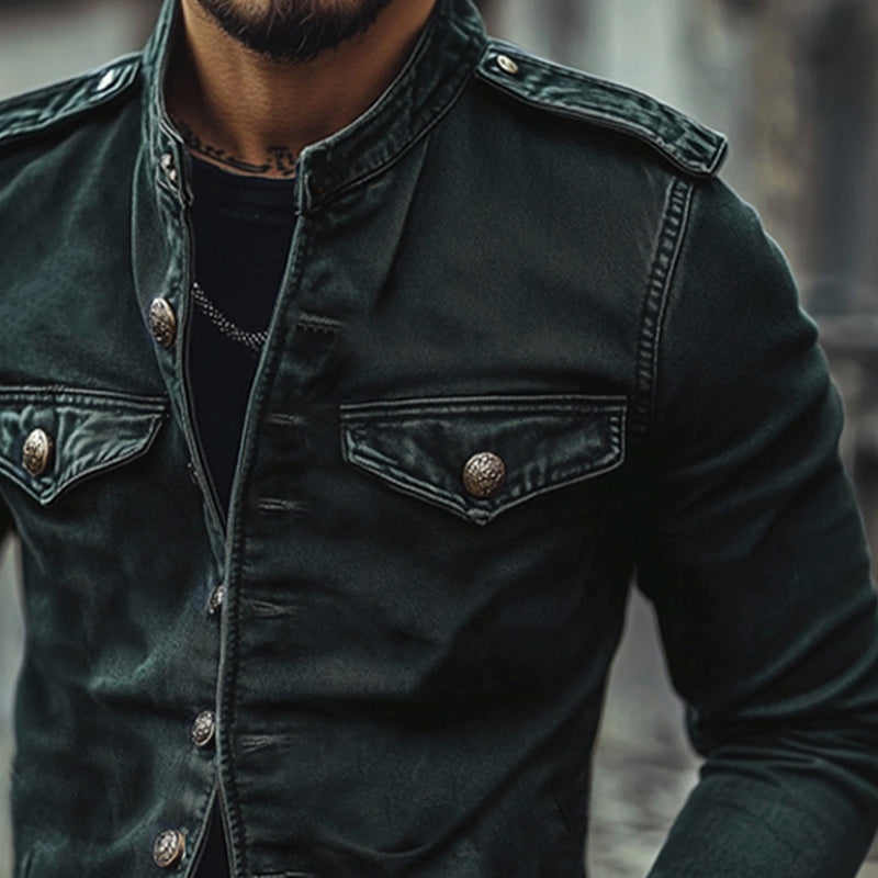 Herren Vintage Jeansjacke mit Stehkragen