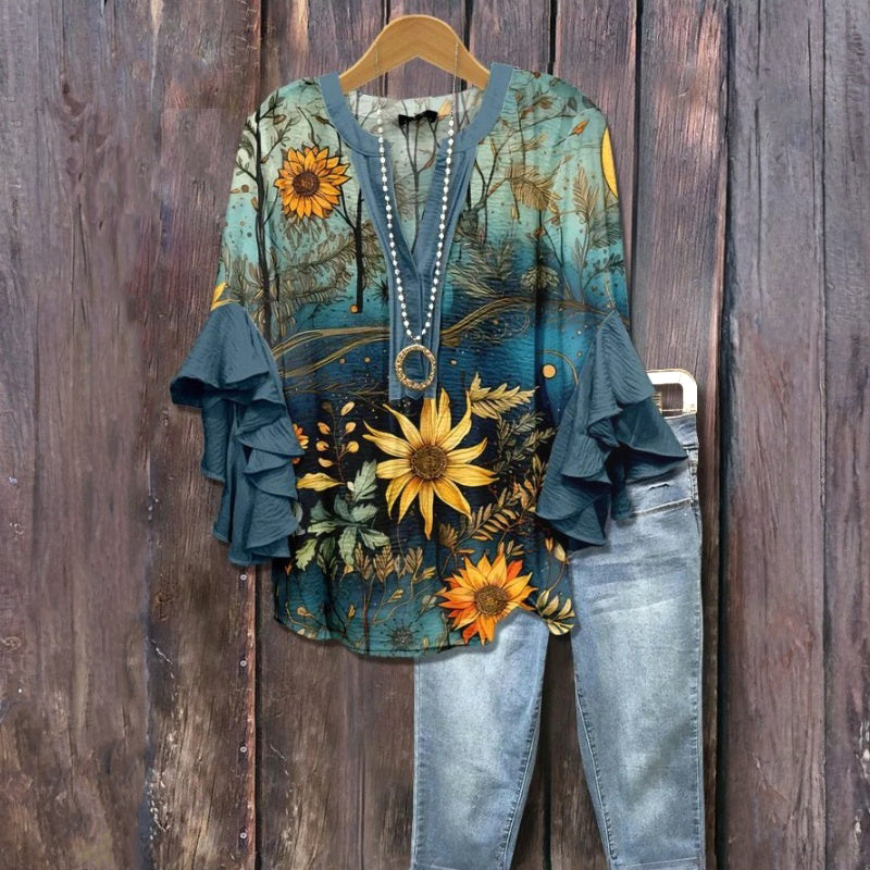 Vintage Blouse Met Bloemenprint