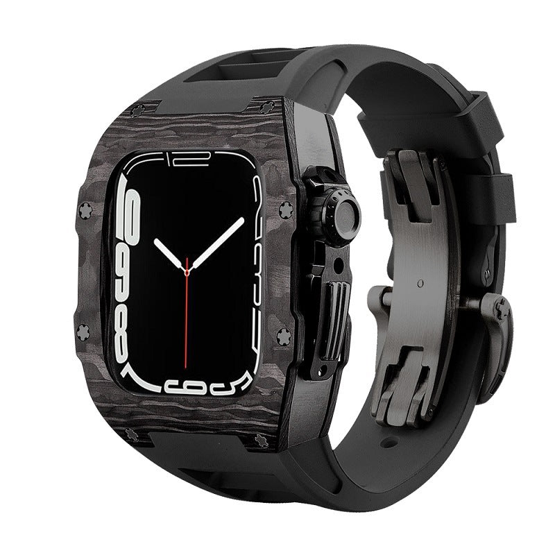 Koolstofvezel en titanium behuizing met fluorrubberen band voor Apple Watch 44/45 mm