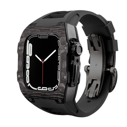 Koolstofvezel en titanium behuizing met fluorrubberen band voor Apple Watch 44/45 mm