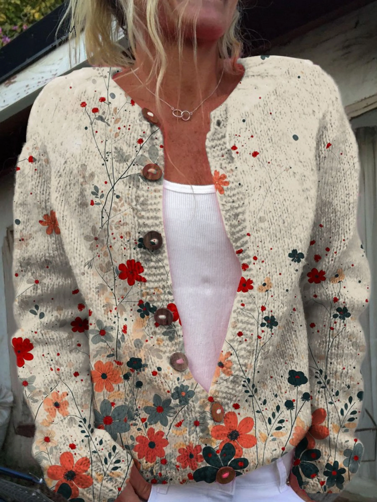 Cardigan met vintage bloemenprint en knoopsluiting
