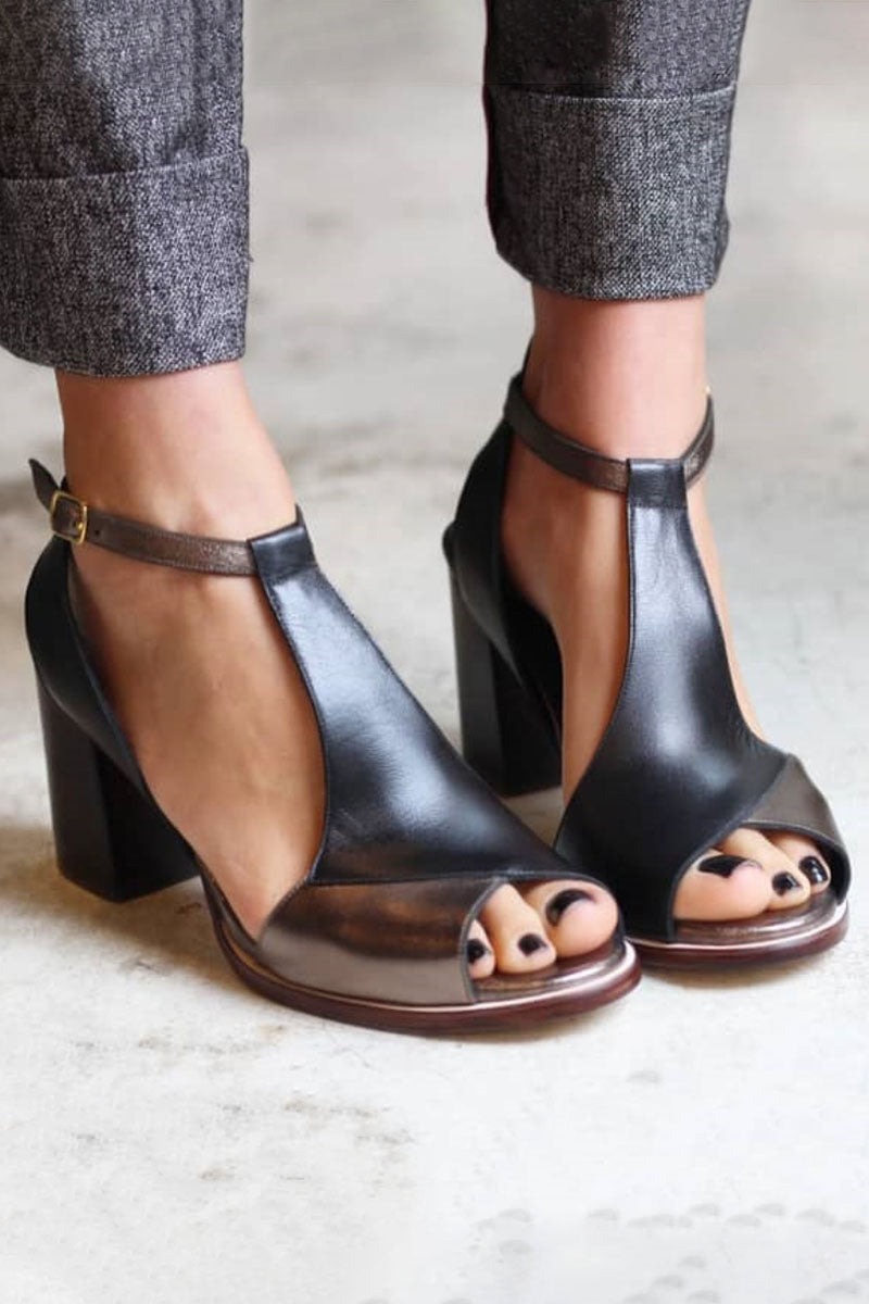 Nadaria | Schwarze Peep-Toe Patchwork Sandalen mit Absatz