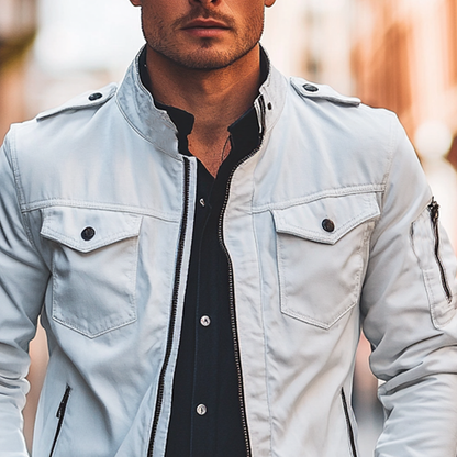 Heren slim-fit opstaande kraag jas met rits in effen kleur