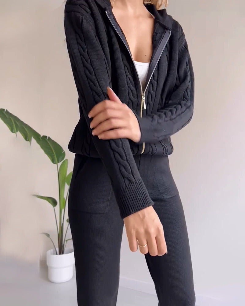 Ania - Casual Twist Jacquard tweedelige set