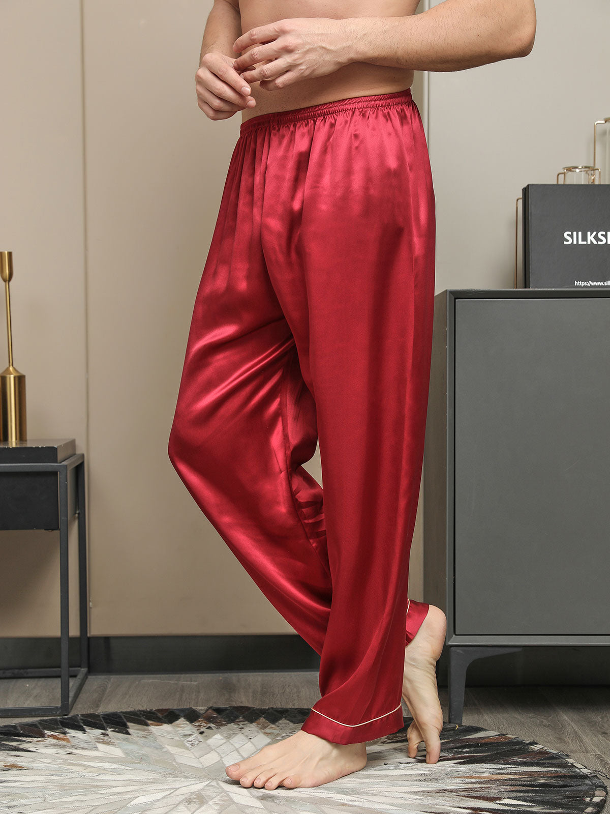 Men's pure silk pyjama bottoms with elastic waistband