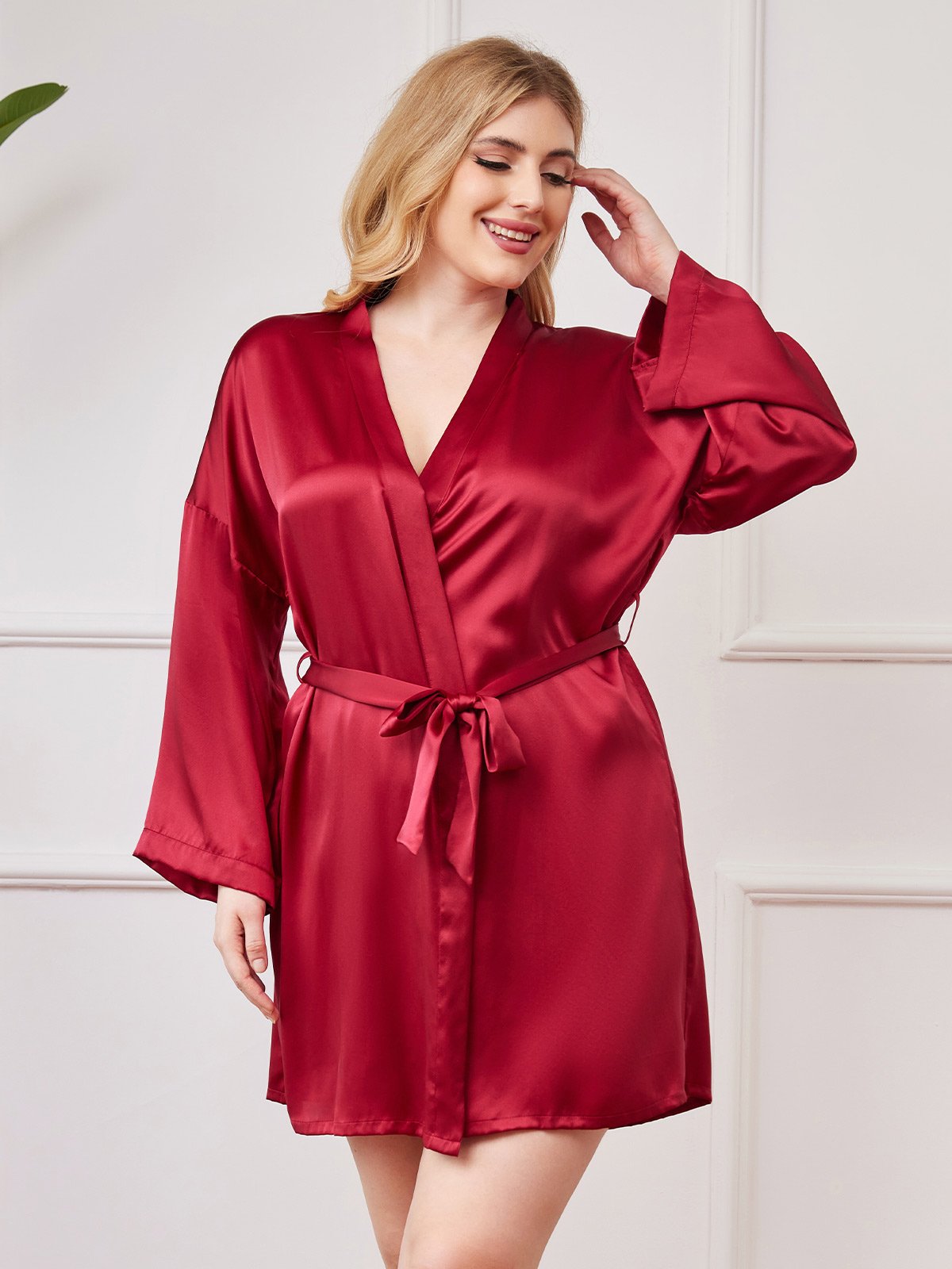 Glanzend Puur Zijden Kimono Badjas Plus Size voor Dames