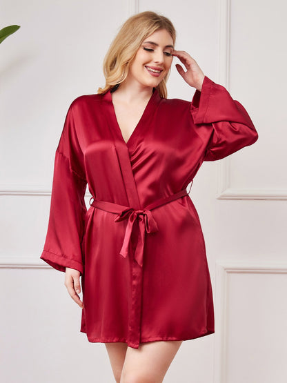 Glanzend Puur Zijden Kimono Badjas Plus Size voor Dames