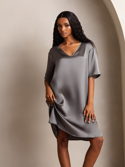 Chemises de nuit Pure Soie Sexy ourlet fendu Manches courtes