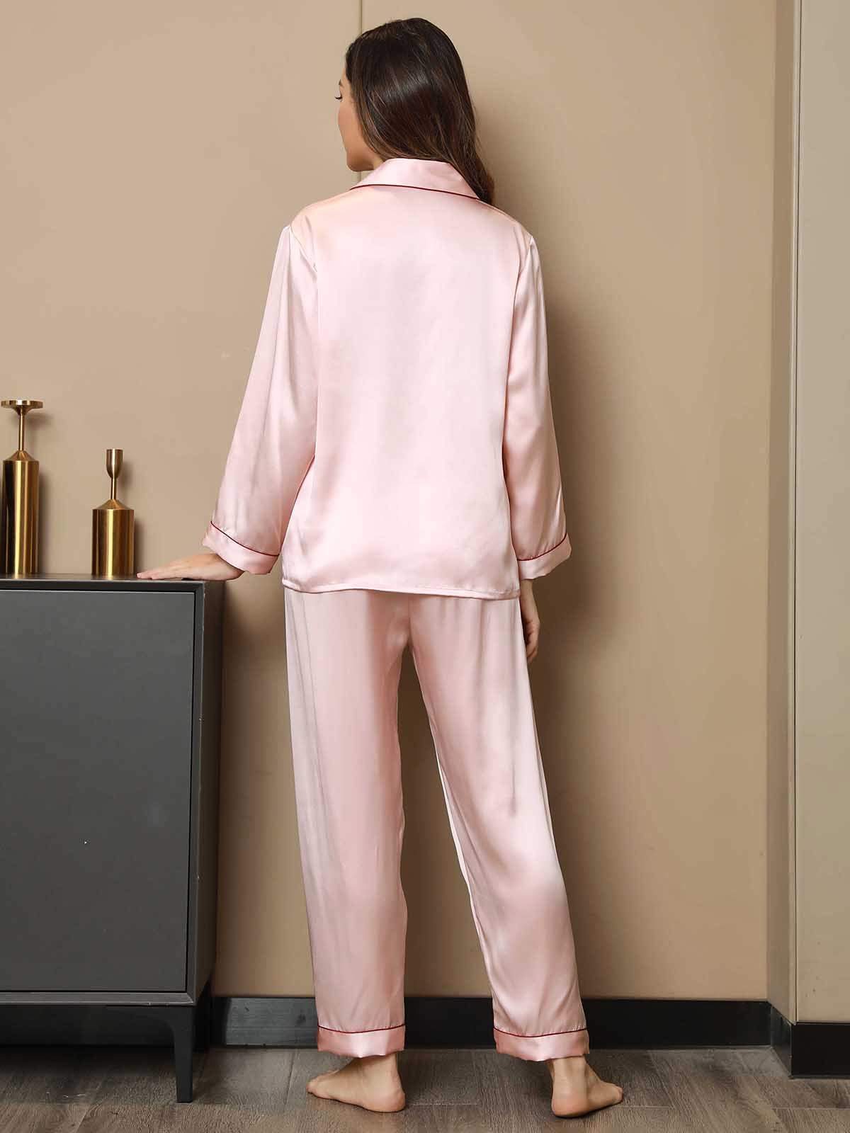 Klassieke Pyjama van Pure Zijde met Biesrand, 2-Delig