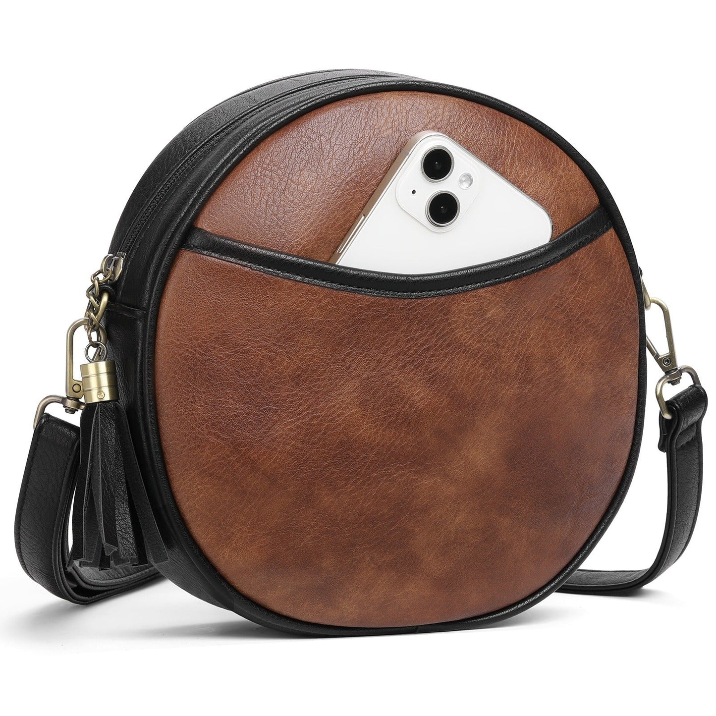 Noelia - Ronde dames schoudertas in vintage lederlook
