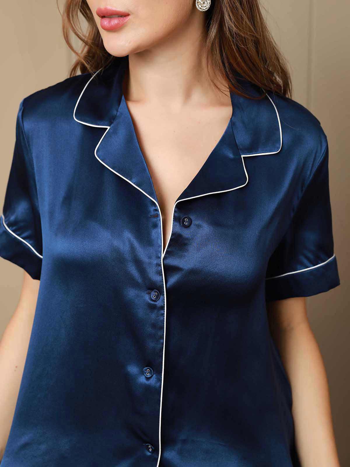 Ensemble de Pyjama en Pure Soie avec Passepoil 2Pcs