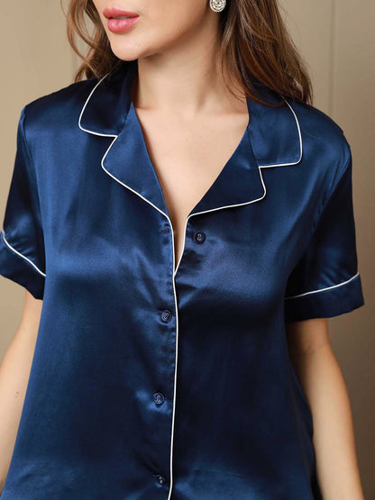 Ensemble de Pyjama en Pure Soie avec Passepoil 2Pcs