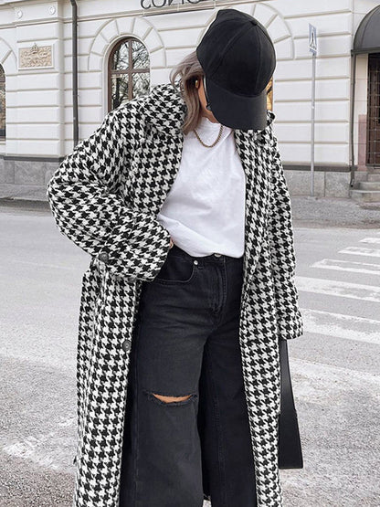 Oversized pied-de-poule tweed trenchcoat