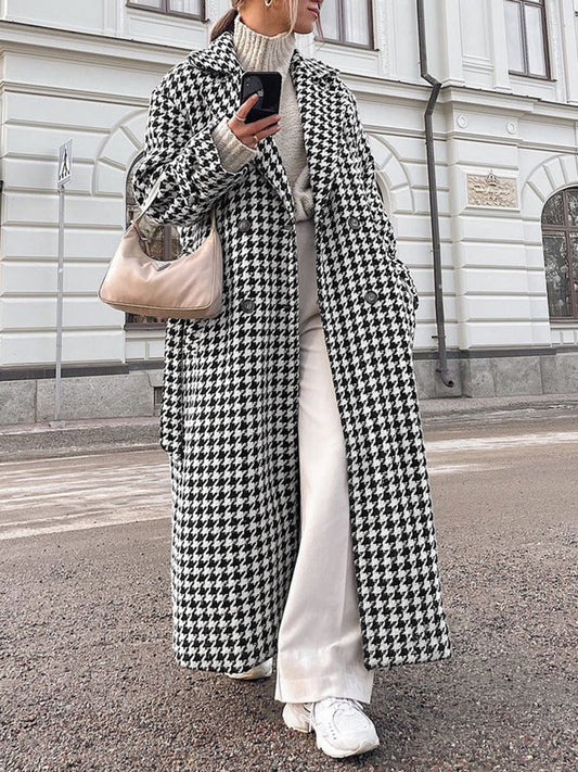 Übergroßer Hahnentritt-Tweed-Trenchcoat