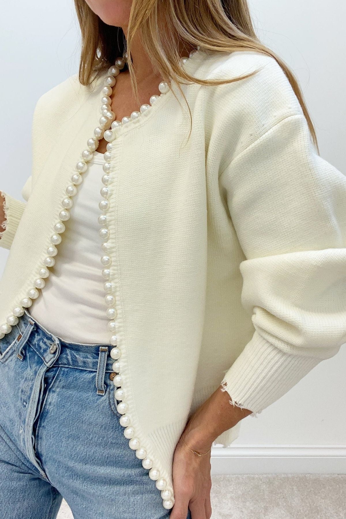 Cardigan met parels en franjes
