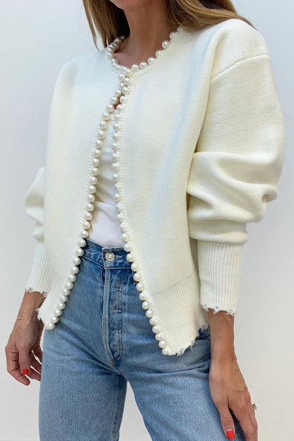 Cardigan met parels en franjes