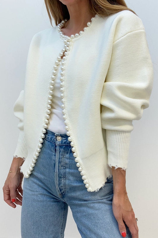 Cardigan met parels en franjes