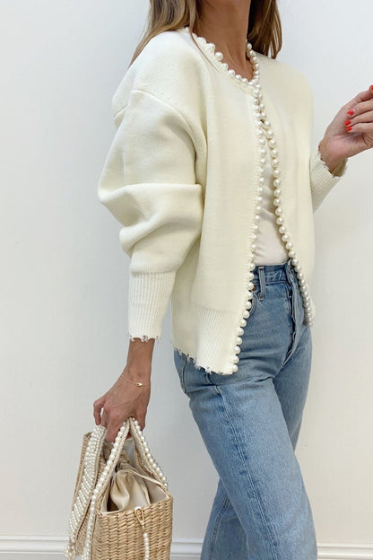 Cardigan met parels en franjes