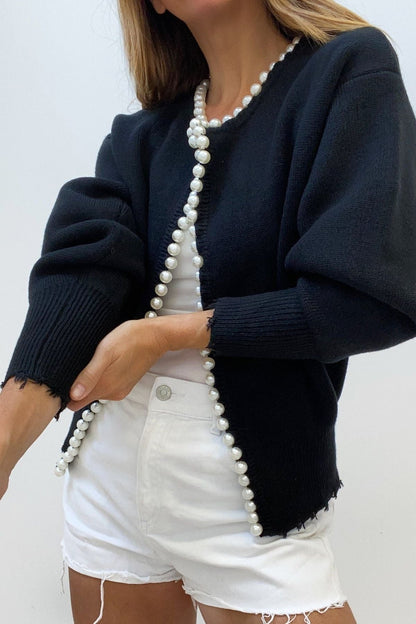 Cardigan met parels en franjes