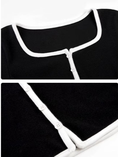 Langarm-Strickshirt mit quadratischem Ausschnitt und Kontrastbesatz