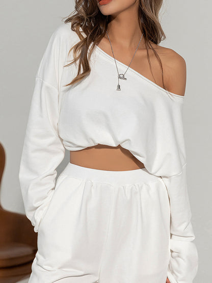 Asymmetrisches Sweatshirt mit freier Schulter in Uni-Design