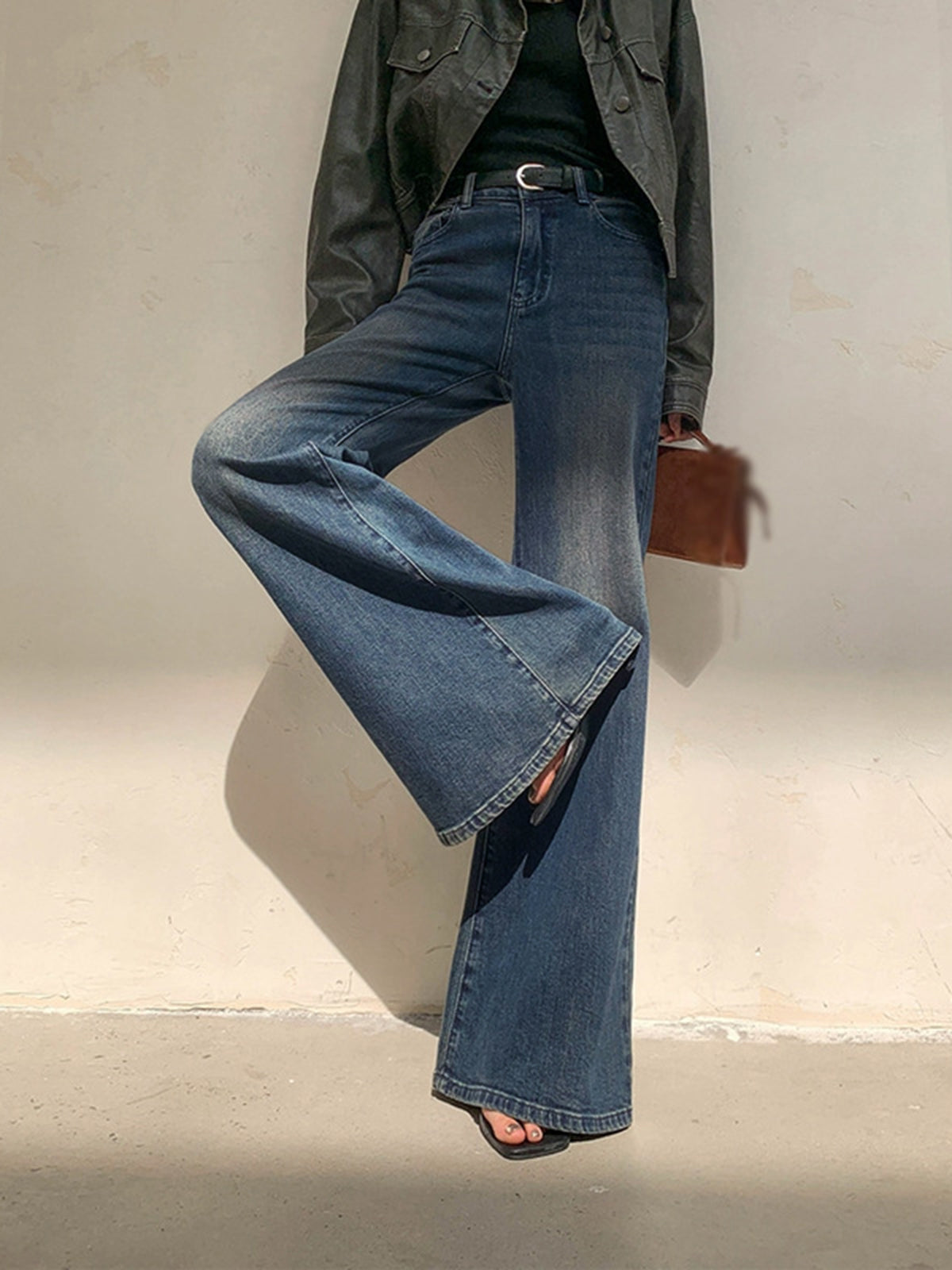 Vintage Low-Rise Gewaschene Jeans mit weitem Bein