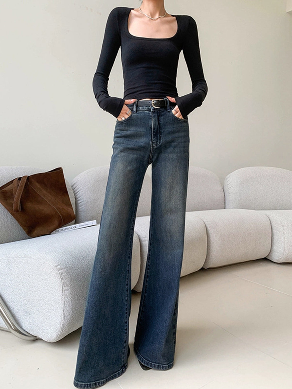 Vintage Low-Rise Gewaschene Jeans mit weitem Bein