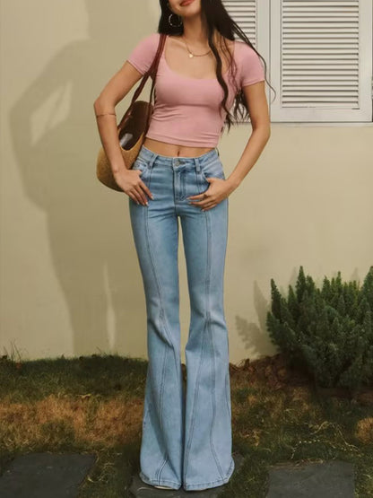 Denim-Schlagjeans mit Taschen