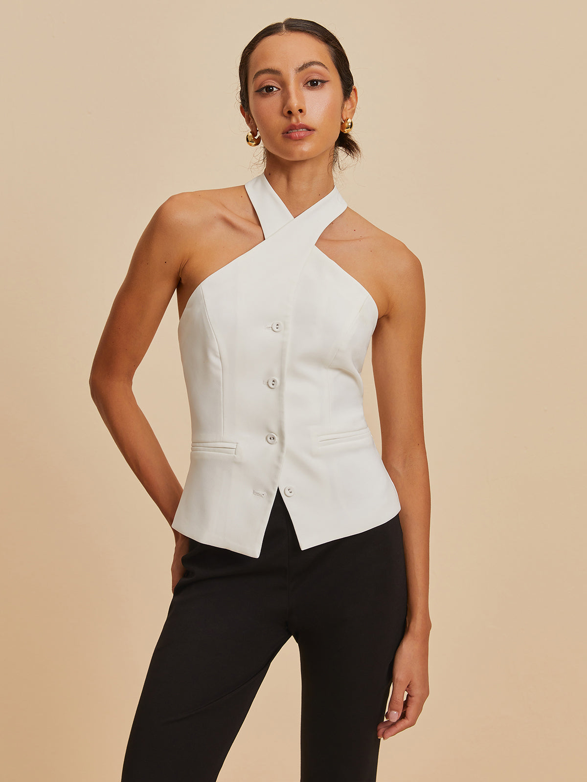 THARAH - Haltertanktop met gekruiste nek
