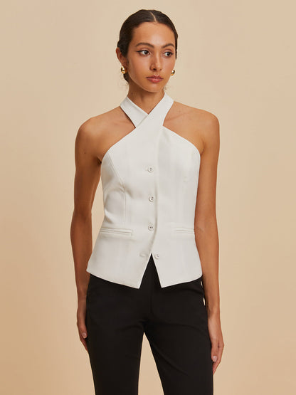 THARAH - Haltertanktop met gekruiste nek