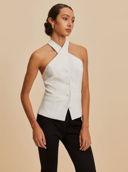 THARAH - Haltertanktop met gekruiste nek