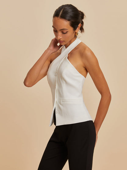 THARAH - Haltertanktop met gekruiste nek