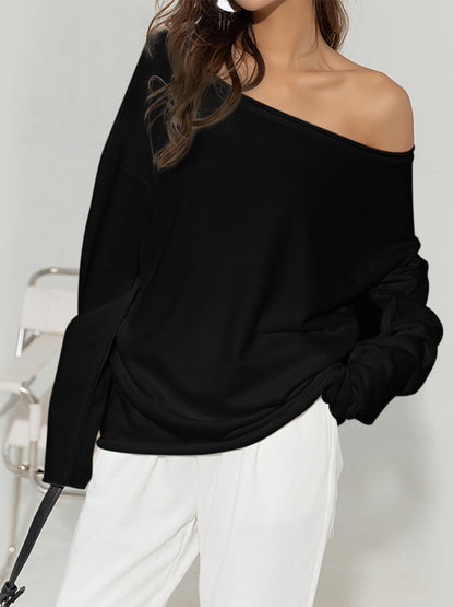 Asymmetrisches Sweatshirt mit freier Schulter in Uni-Design
