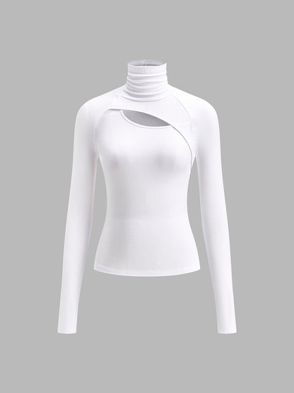 Asymmetrisches, figurbetontes Langarm-Top mit Cut-out und Rollkragen