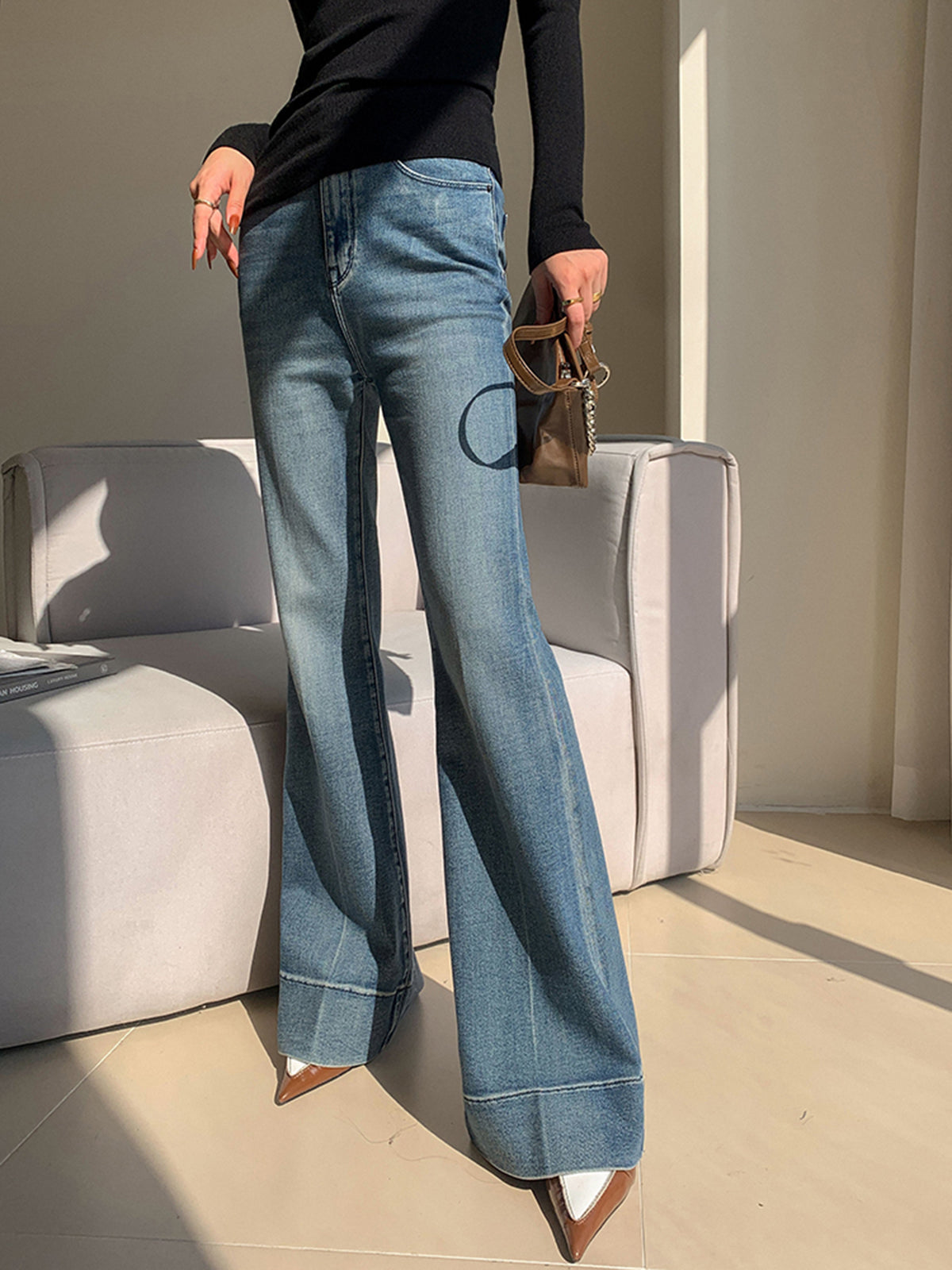 Gewaschene Schlank geschnittene Draped-Denim-Hose