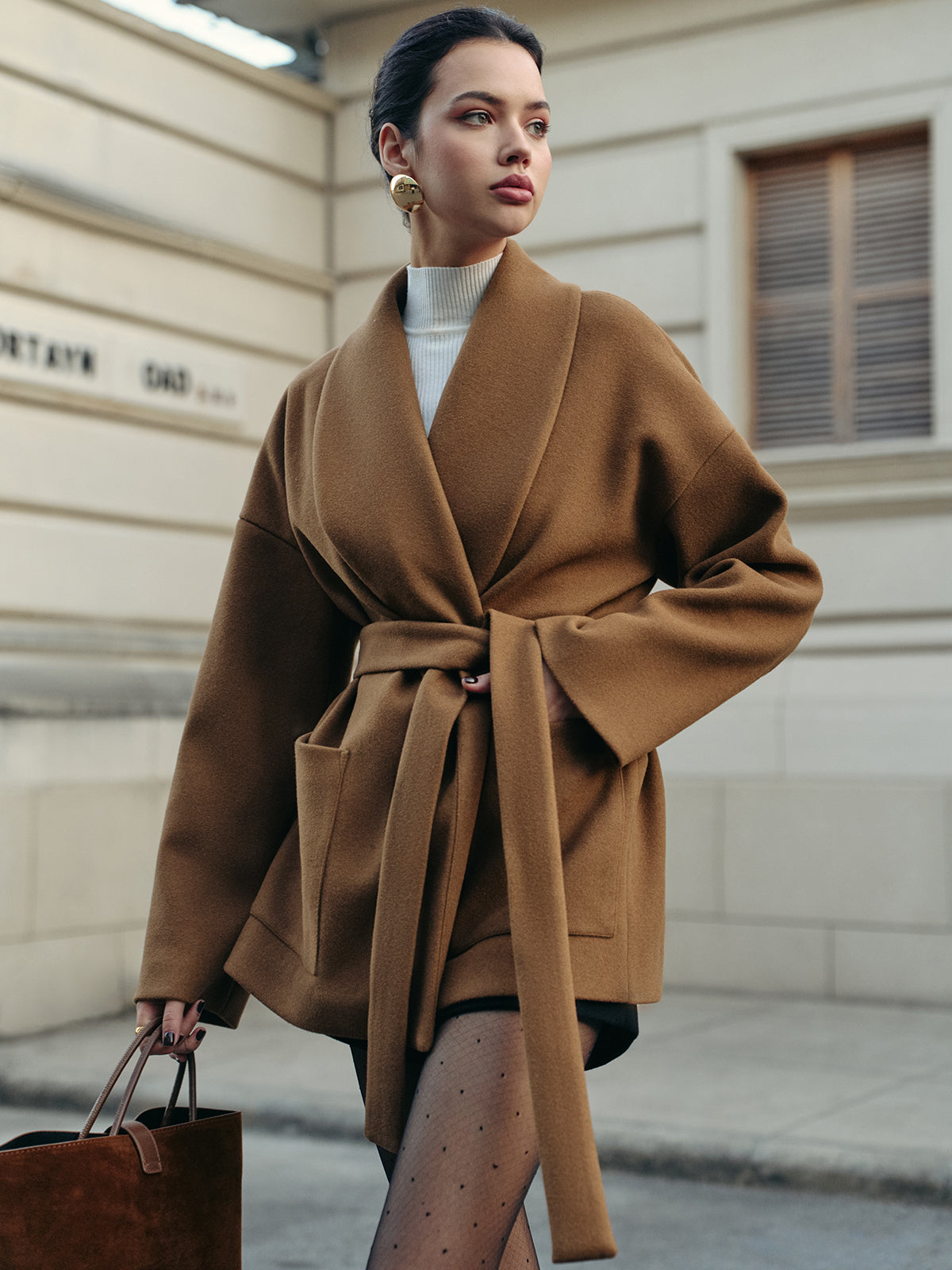 Tweedmantel mit Gürtel im Utility-Stil