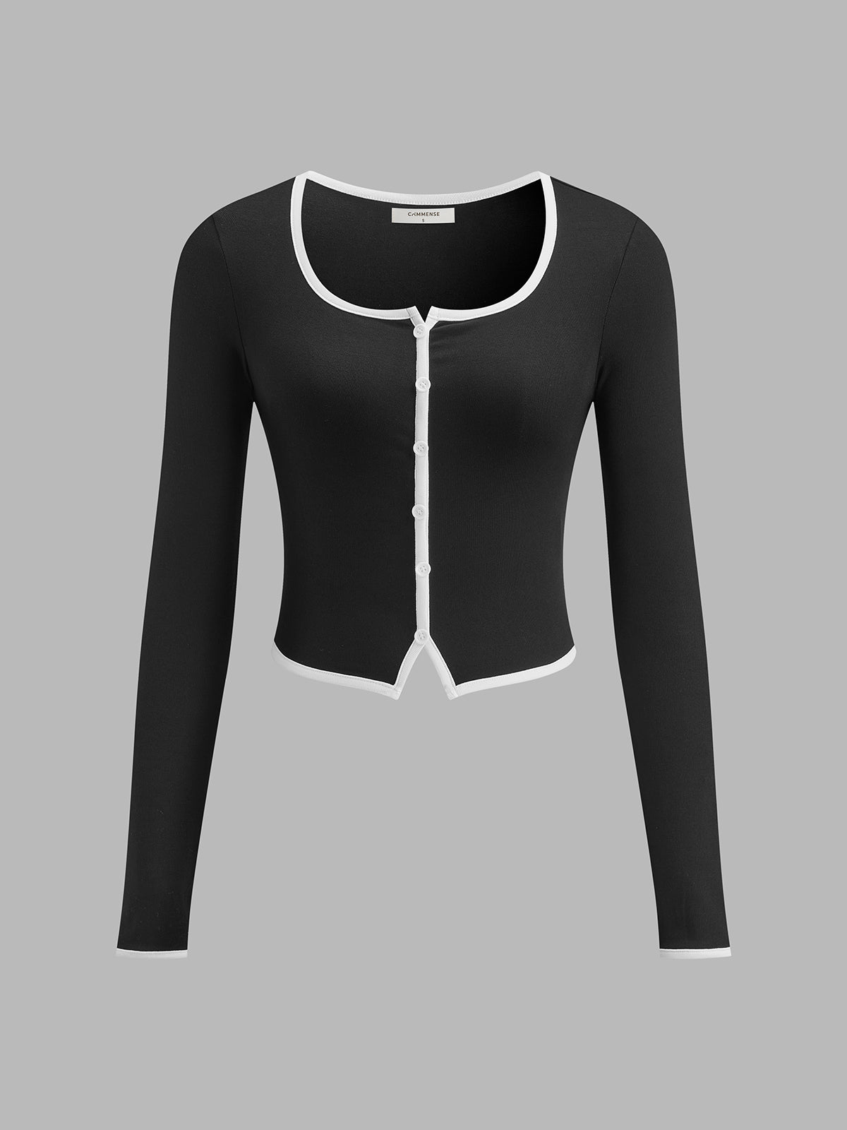 Langarm-Strickshirt mit quadratischem Ausschnitt und Kontrastbesatz