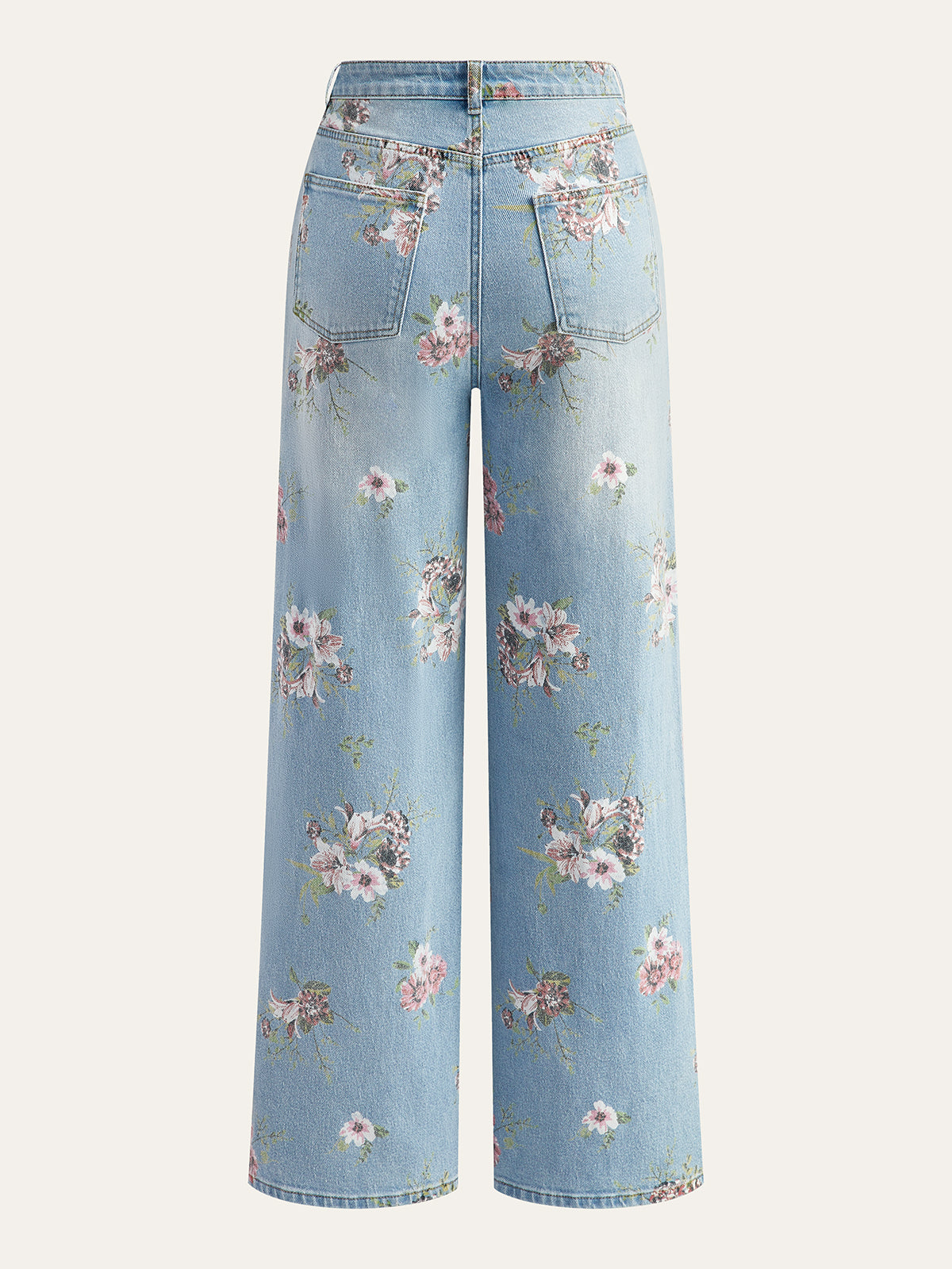 Denimbroek met bloemenprint en middelhoge taille