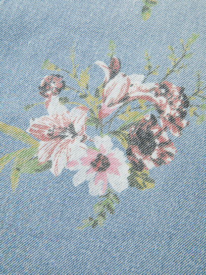 Denimbroek met bloemenprint en middelhoge taille