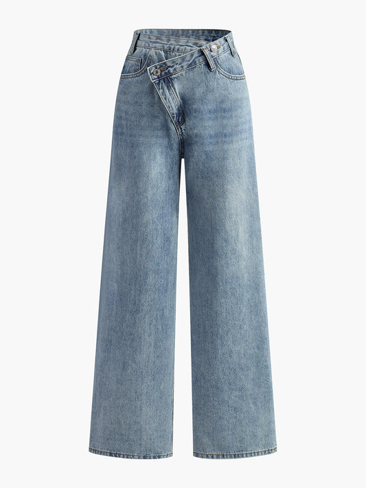 Asymmetrische Taillenweite Wide-Leg-Jeans