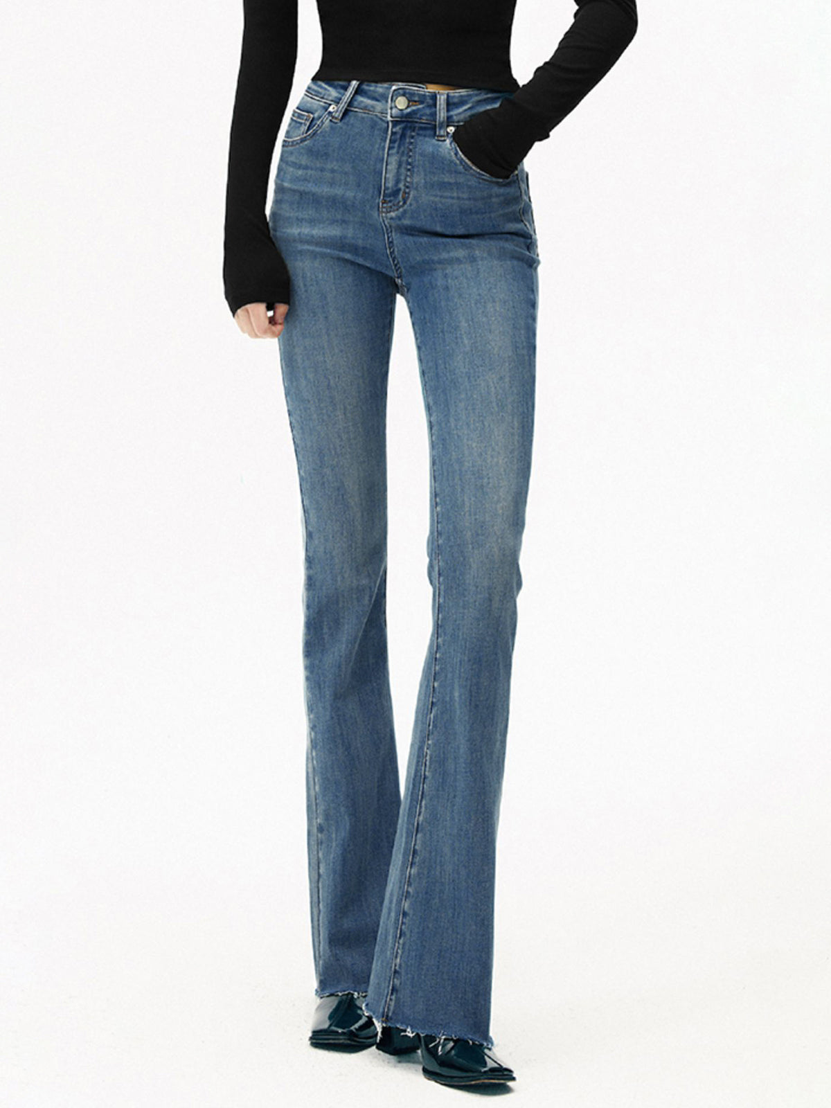 High-Waist Denim-Bootcut-Jeans